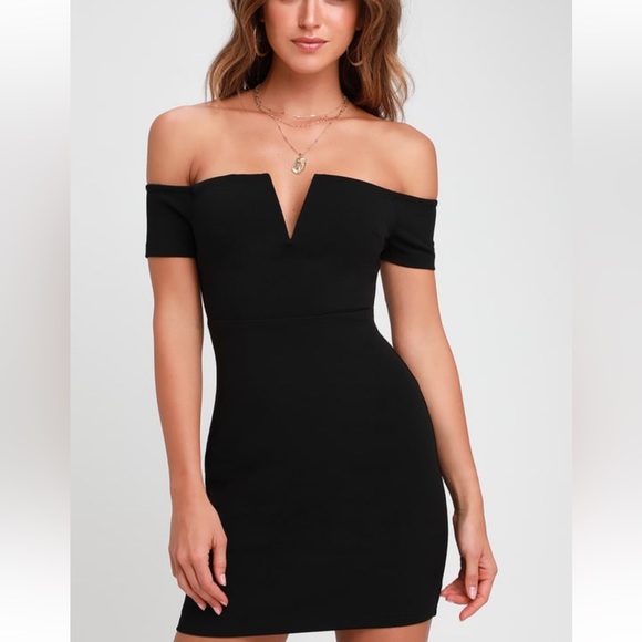 {LULUS} Off the shoulder V Dress - Picture 3 of 16